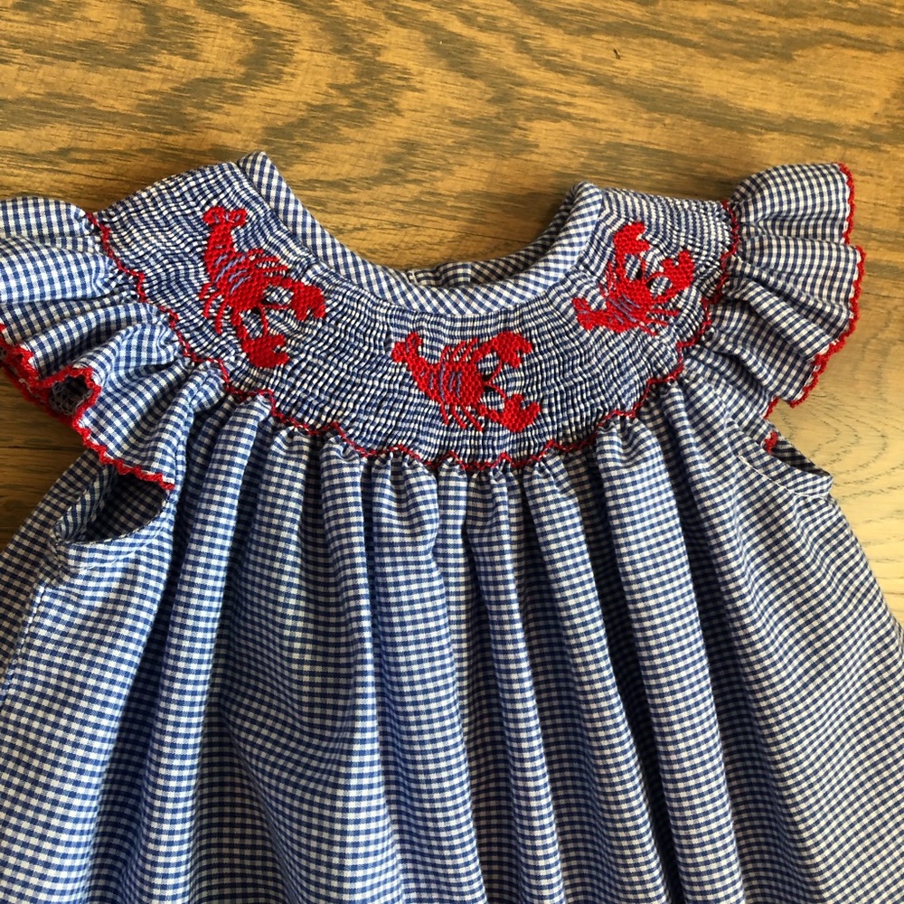 Adorable Southern Sunshine smocked lobster dress